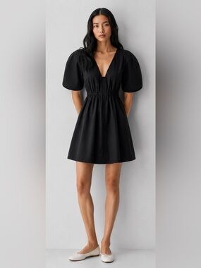 Urban Revivo 100% Cotton Little Black Mini Dress Sz 6 Pockets LBD NWT Minimalist